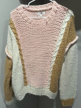 Able Colorblock Crewneck Sweater in Pink, Cream & Tan
